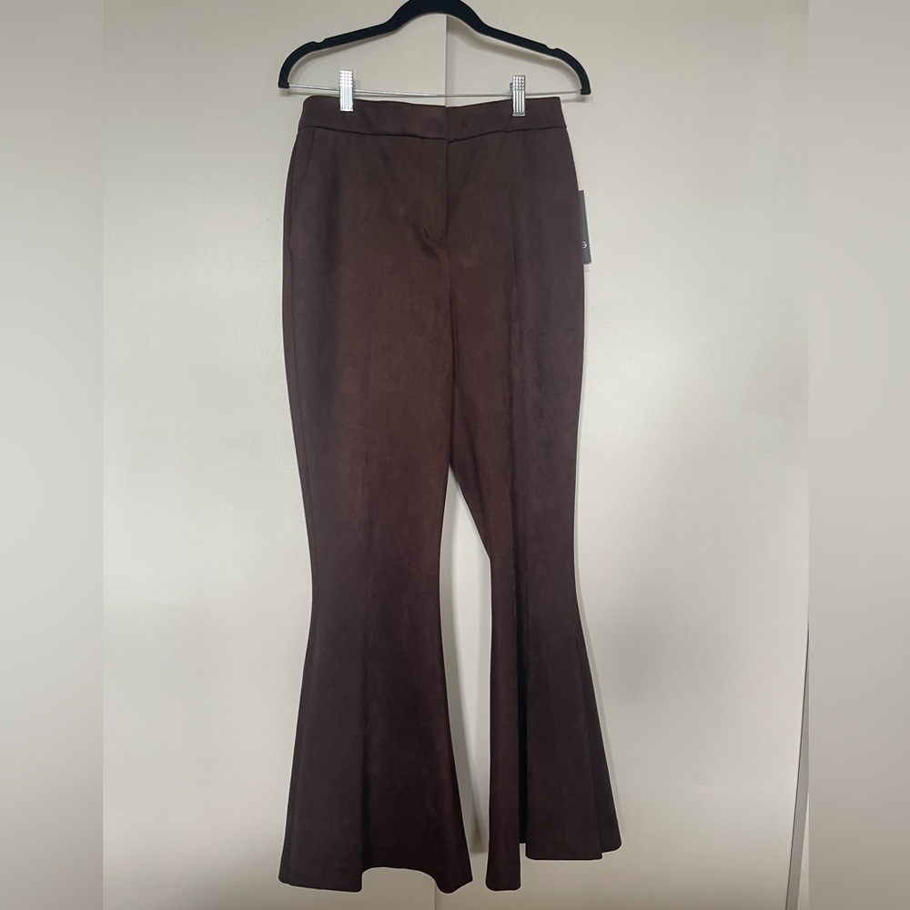 BCBG Dark Brown Suede-Look Flare Pants